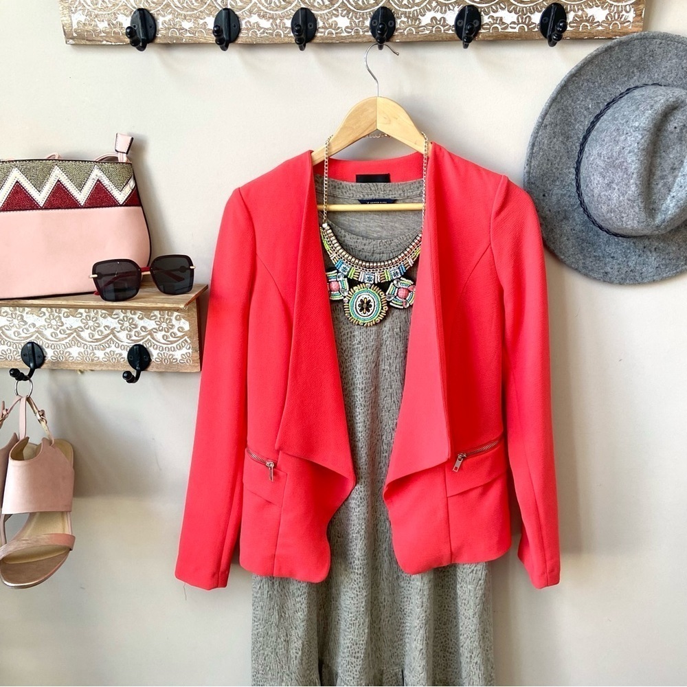 Coral orange waterfall front zipper front pockets blazer S - Picture 5 of 13
